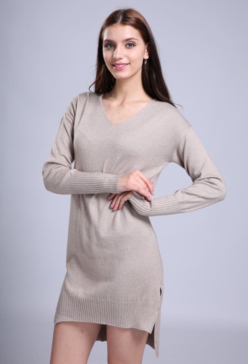 Sparsil-Women39s-Autumn-Simple-V-Neck-Long-Sleeve-Cashmere-Blend-Dress-Winter-Fashion-Irregular-Hem--32715341928