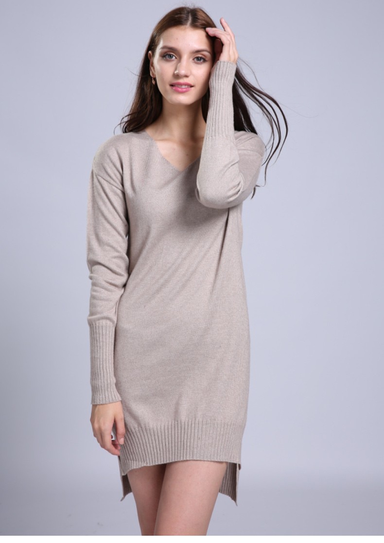 Sparsil-Women39s-Autumn-Simple-V-Neck-Long-Sleeve-Cashmere-Blend-Dress-Winter-Fashion-Irregular-Hem--32715341928