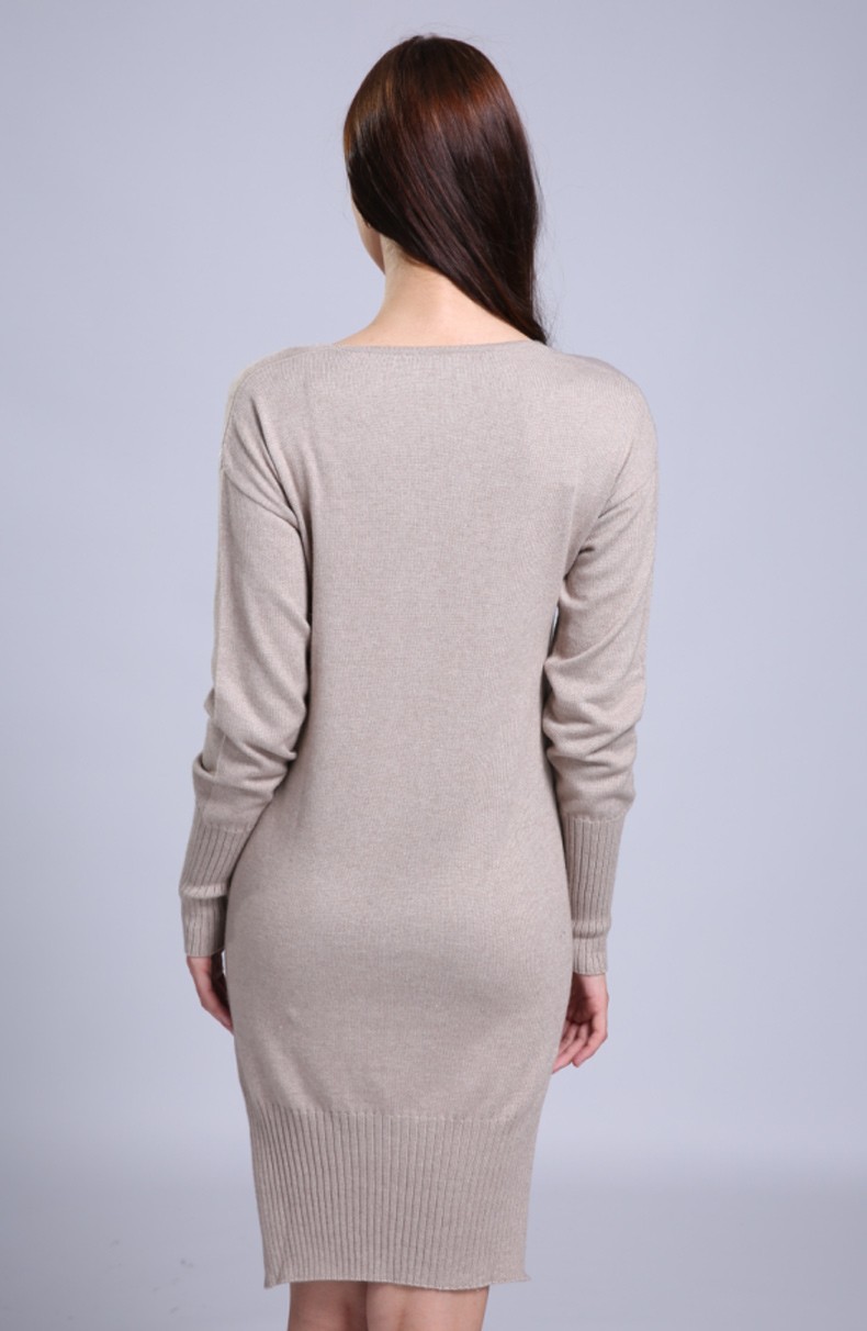 Sparsil-Women39s-Autumn-Simple-V-Neck-Long-Sleeve-Cashmere-Blend-Dress-Winter-Fashion-Irregular-Hem--32715341928