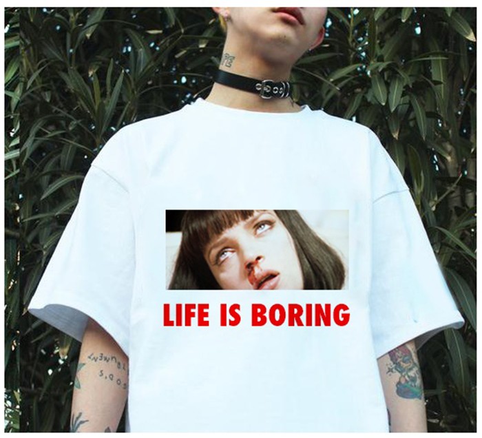 Spoof-Harajuku-White-Female-T-shirt-2018-T-Summer-Novelty-Tee-Shirt-Femme-Life-is-Boring-Letters-Pri-32676592689