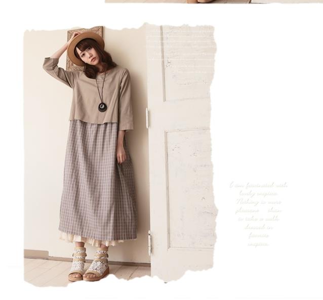 Spring--Japanese-Harajuku-Vintage-Women-Dress-Solid-Color-Plaid-Loose-Casual-Long-Design-Maxi-Dress--32657871010