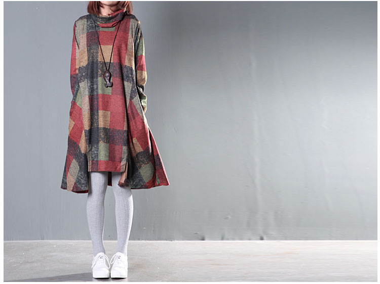 Spring-Autumn-Turtleneck-Women-Dress-Loose-Casual-Irregular-Wool-Dress-Plaid-Long-Sleeve-Vintage-Dre-32536134866