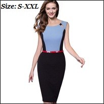 Spring-Autumn-Women-Casual-Office-Business-Colorblock-Contrast-Patchwork-Tunic-Fitted-Bodycon-Pencil-32748499772