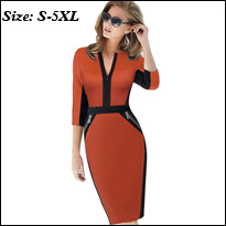 Spring-Autumn-Women-Casual-Office-Business-Colorblock-Contrast-Patchwork-Tunic-Fitted-Bodycon-Pencil-32748499772