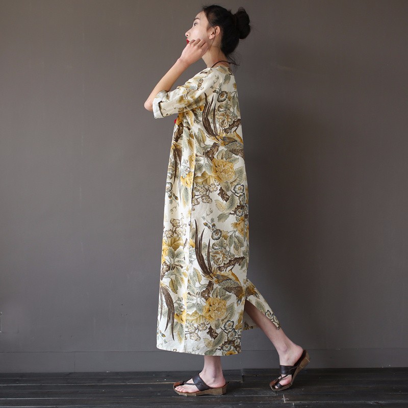 Spring-Dress-O-Neck-Leisure-Loose-Three-Quarter-Sleeve-Long-Dress-Cotton-and-Linen-Dress-Oversized---32681409042