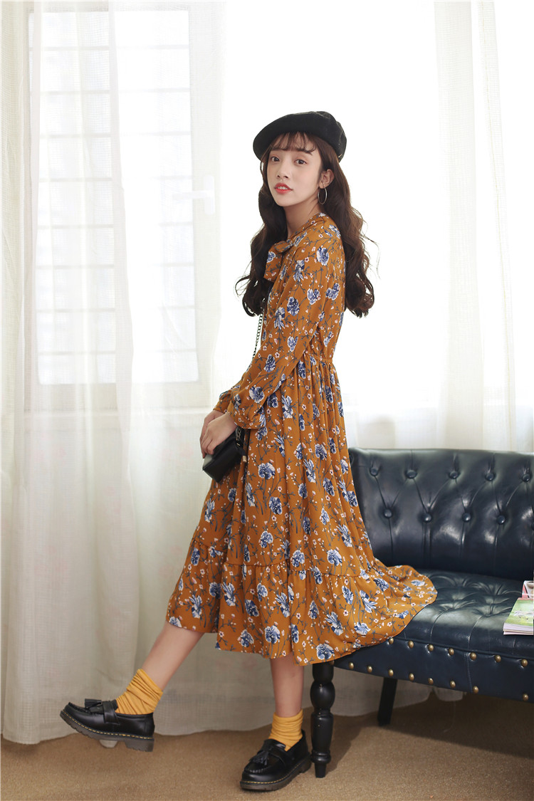 Spring-Fashion-New-Chiffon-Flowers-Printed-Dress-Women-Long-Sleeve-Elastic-Waist-Loose-Elegant-Dress-32793540490