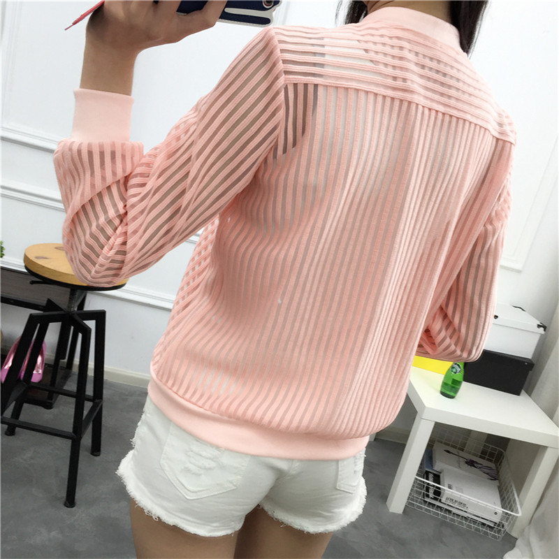 Spring-Summer-Hollow-Transparent-Coat-Patchwork-Short-Varsity-Jacket-Baseball-jackets-Zipper-Stripes-32575531161