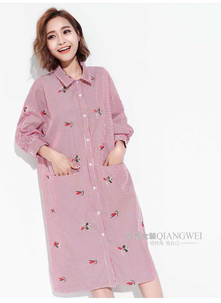 Striped-Lapel-Shirt-Dress-Batwing-Sleeve-Print-Embroidery-Shirt-Dress-Three-Quarter-Sleeve-Fow-Women-32804235965