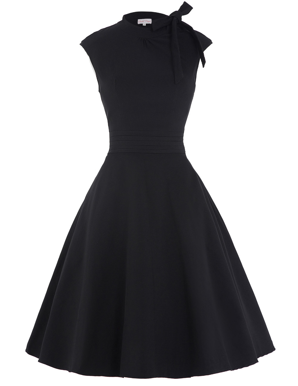 Summer-Casual-50s-Dress-Women-Black-Cap-Sleeve-Bow-Knot-Decorated-Party-Gowns-Audrey-Hepburn-Style-V-32730534781