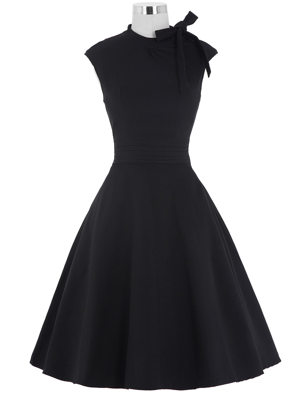 Summer-Casual-50s-Dress-Women-Black-Cap-Sleeve-Bow-Knot-Decorated-Party-Gowns-Audrey-Hepburn-Style-V-32730534781