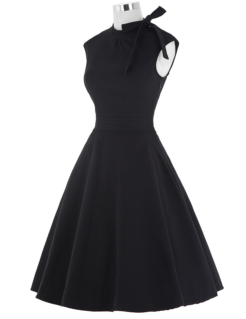 Summer-Casual-50s-Dress-Women-Black-Cap-Sleeve-Bow-Knot-Decorated-Party-Gowns-Audrey-Hepburn-Style-V-32730534781