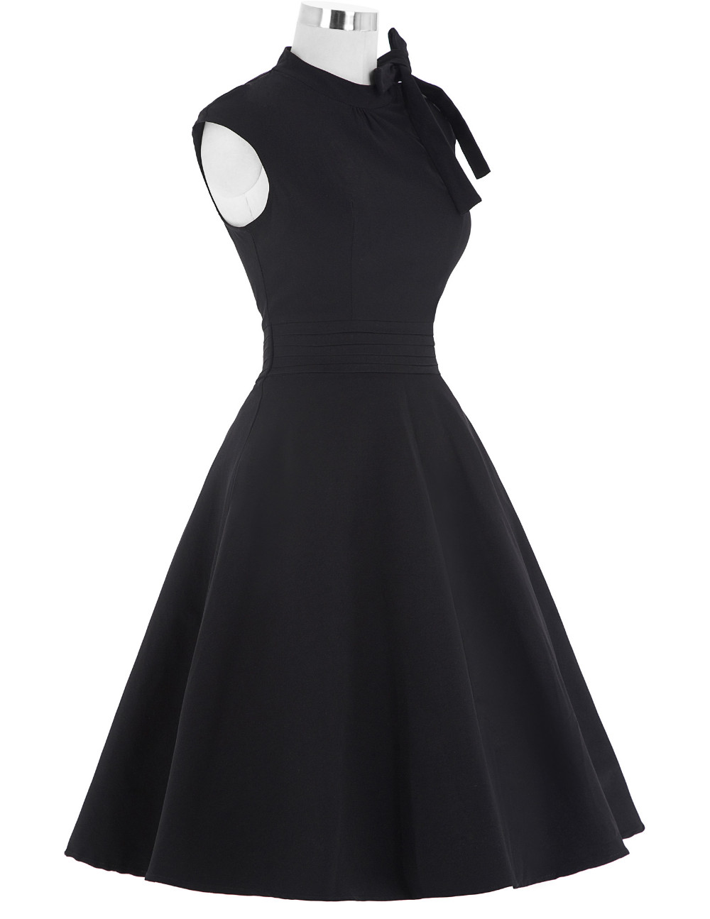 Summer-Casual-50s-Dress-Women-Black-Cap-Sleeve-Bow-Knot-Decorated-Party-Gowns-Audrey-Hepburn-Style-V-32730534781