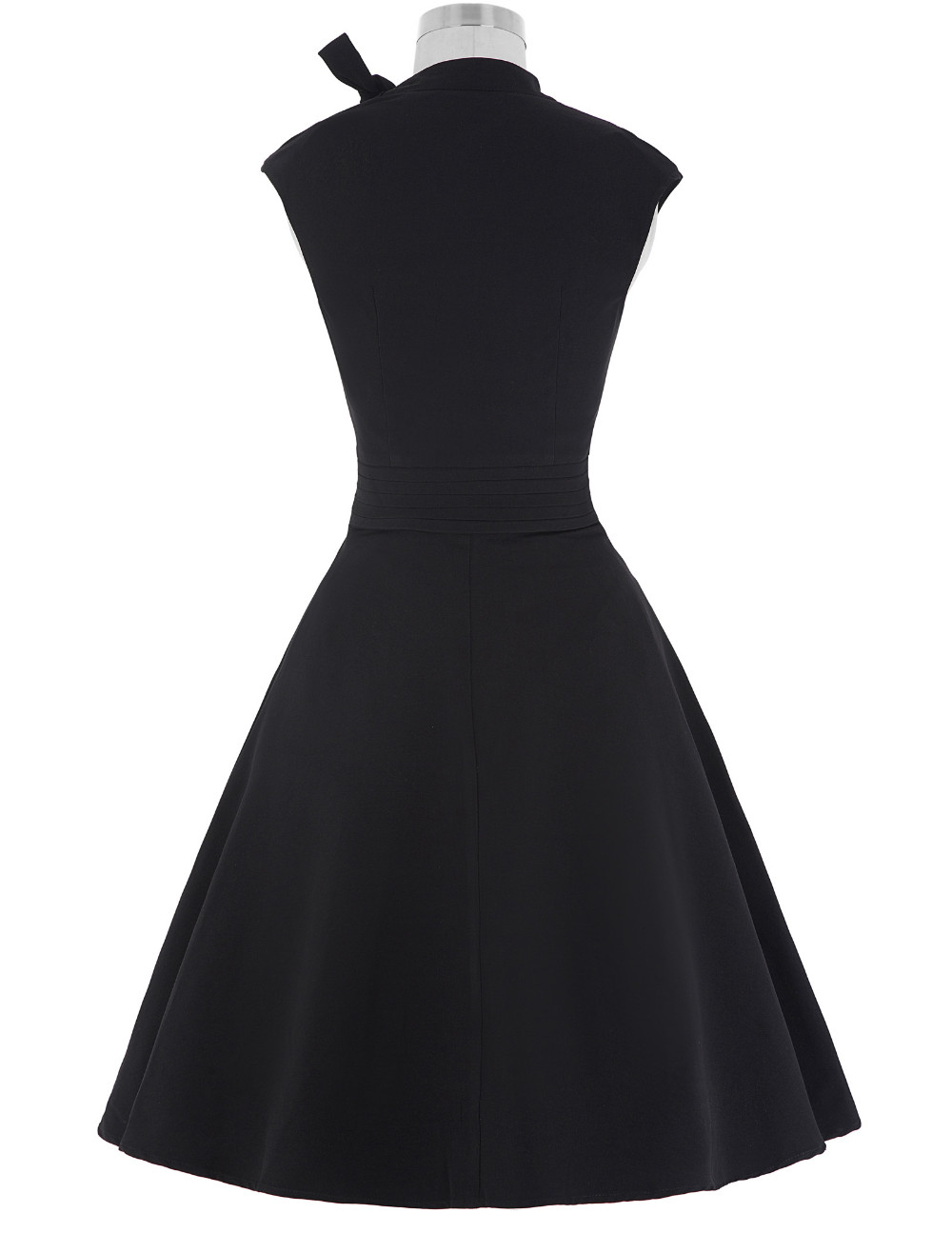 Summer-Casual-50s-Dress-Women-Black-Cap-Sleeve-Bow-Knot-Decorated-Party-Gowns-Audrey-Hepburn-Style-V-32730534781