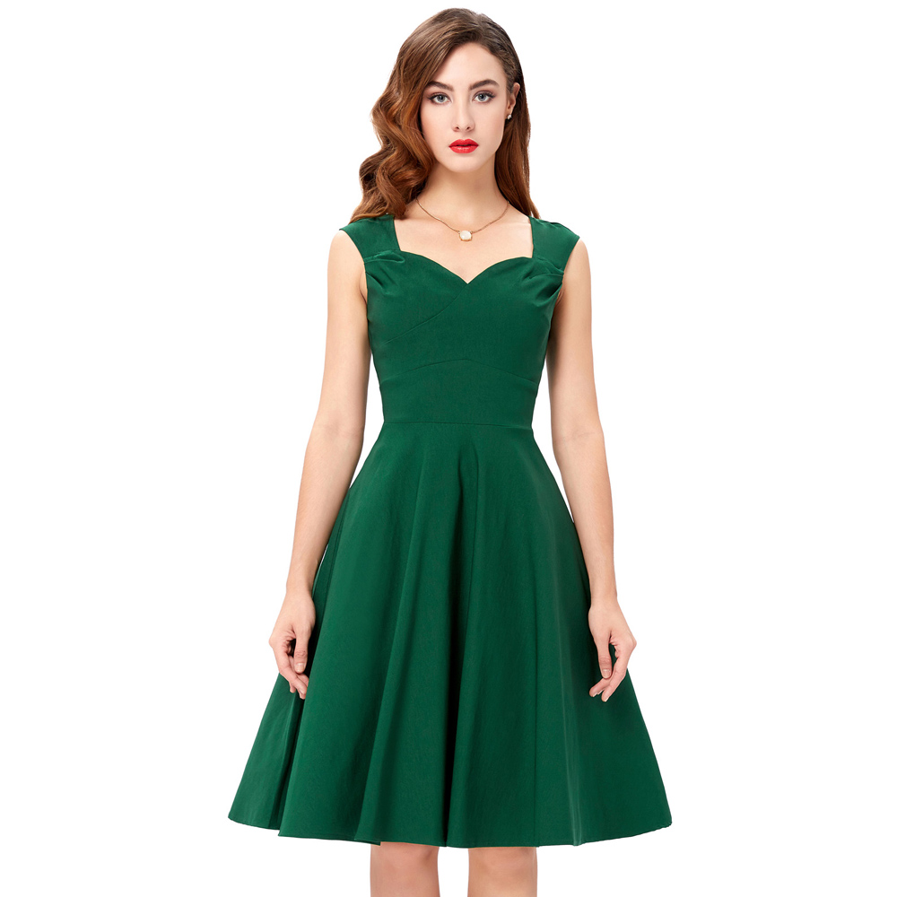 Summer-Dress-2017-Green-Women-Jurken-Big-Swing-Rockbilly-Vestidos-Sleeveless-V-Neck-50s-60s-Short-Lo-32720264371