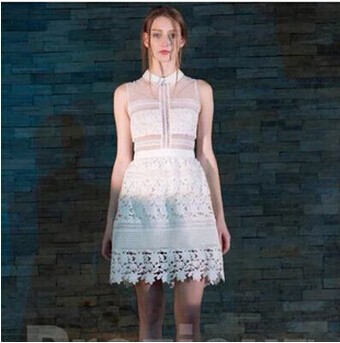 Summer-Dress-2018-Summer-Women39s-Fashion-Hydrotropic-Patchwork-Organza-Lace-Dress-White-Dress-Size--32336768053