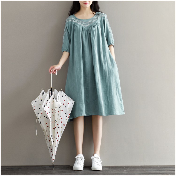 Summer-Dress-Blue-Color-Half-Sleeve-O-Neck-Cotton-Dress-Casual-Loose-Loose-Waist-Vintage-Women-Dress-32695645523