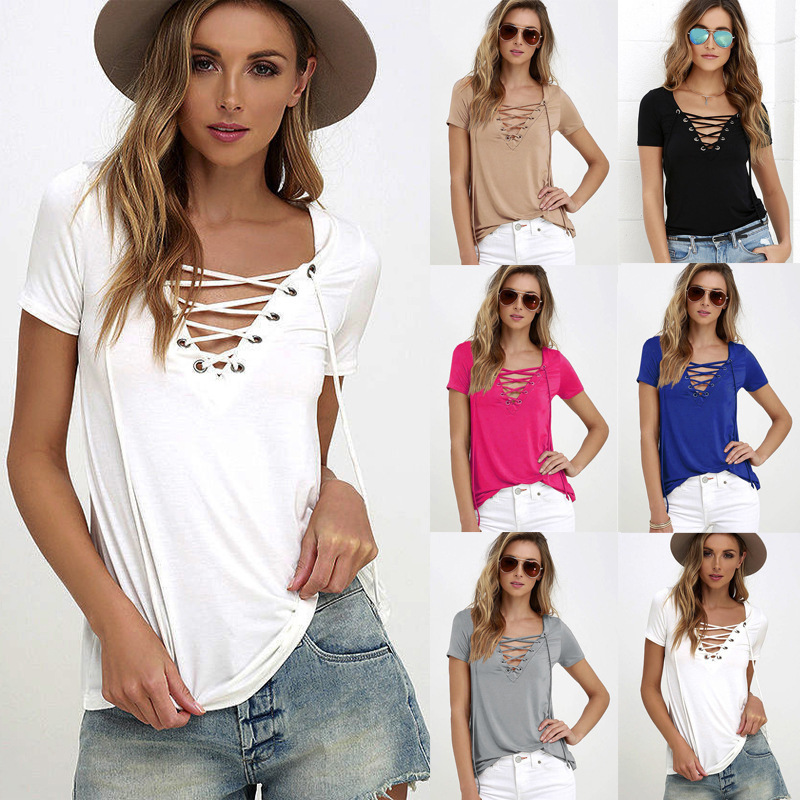 Summer-Fashion-Women-T-shirts-Short-Sleeve-Sexy-Deep-V-Neck-Bandage-Shirts-Women-Lace-Up-Tops-Tees-T-32794970283