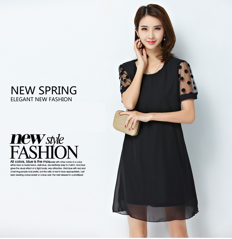 Summer-Plus-Oversize-5XL-Chiffon-Women-Black-Dress-O-neck-Polka-Dot-Mesh-Short-Sleeve-Loose-Flare-La-32707872636