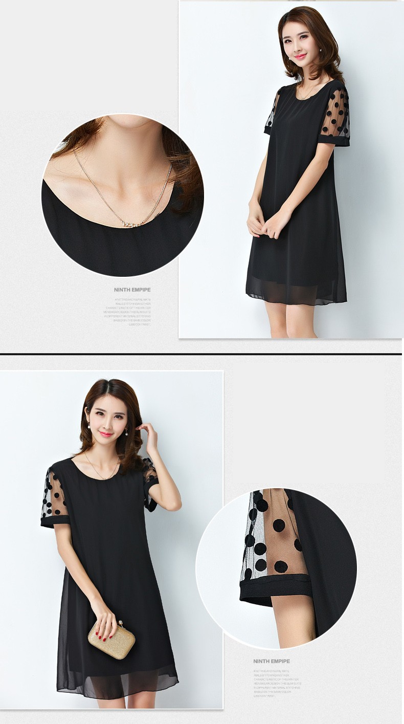 Summer-Plus-Oversize-5XL-Chiffon-Women-Black-Dress-O-neck-Polka-Dot-Mesh-Short-Sleeve-Loose-Flare-La-32707872636