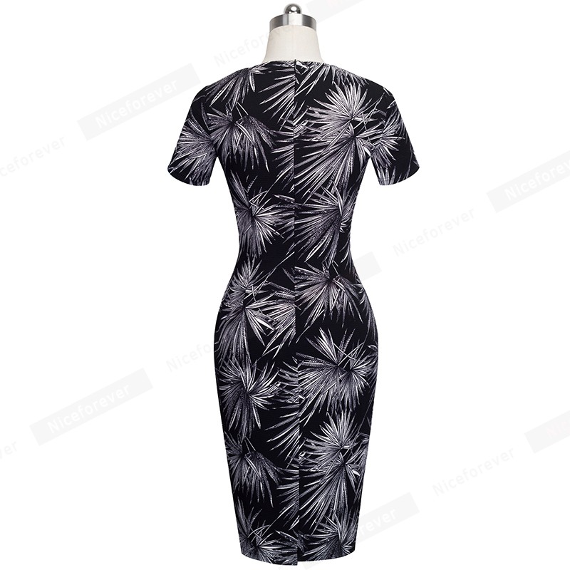 Summer-Women-Outfits-Elegant-Leaf-Print-Sheath-Business-Office-Wear-Dresses-Knee-Length-Sweat-heart--32698960237