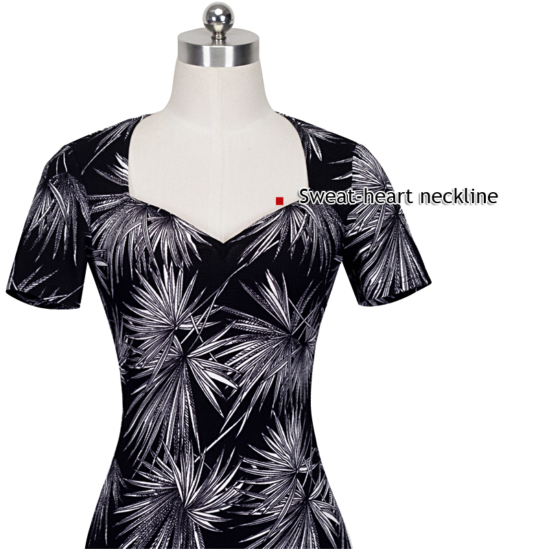 Summer-Women-Outfits-Elegant-Leaf-Print-Sheath-Business-Office-Wear-Dresses-Knee-Length-Sweat-heart--32698960237