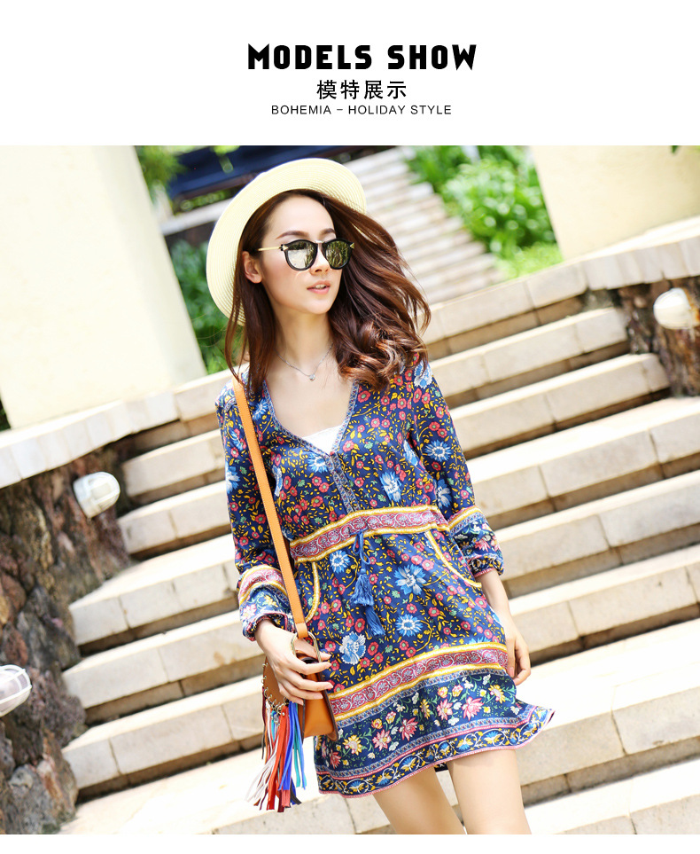 Summer-women39s-old-style-loose-cotton-dress-beach-vacation-holiday-boho-hippie-dress-blue-color-loo-32758827550