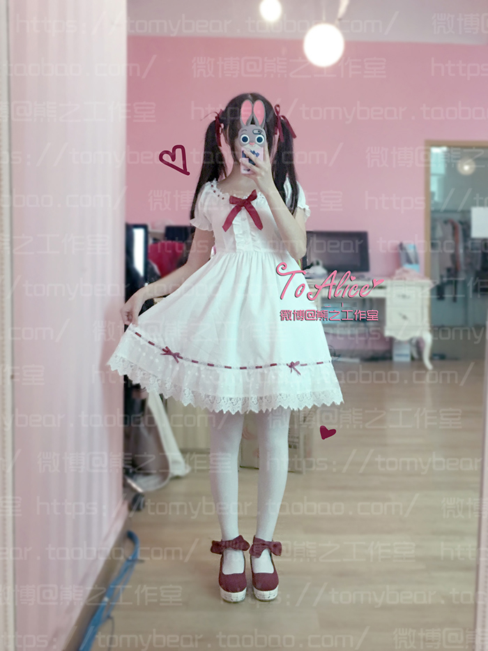 Super-Cute-Girls-White-Lace-Dress-Red-Ribbon-Big-Bow-Short-Sleeve-Lolita-Dress-32663293882