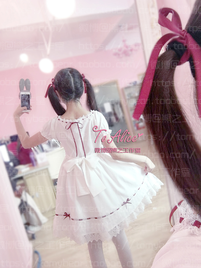 Super-Cute-Girls-White-Lace-Dress-Red-Ribbon-Big-Bow-Short-Sleeve-Lolita-Dress-32663293882