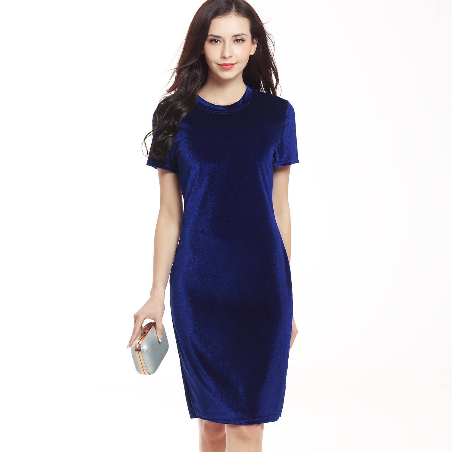 Suvance-Velvet-Sexy-O-Neck-Short-Sleeves-Solid-Color-Pencil-Mini-Dress-Fashion-Spring-Summer-New-Wom-32791120016