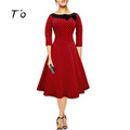 T39O-Elegant-Spring-Fall-Polka-Dot-Patchwork-Tunic-Pinup-Half-Sleeve-Pocket-High-Waist-Work-Office-C-32762179911