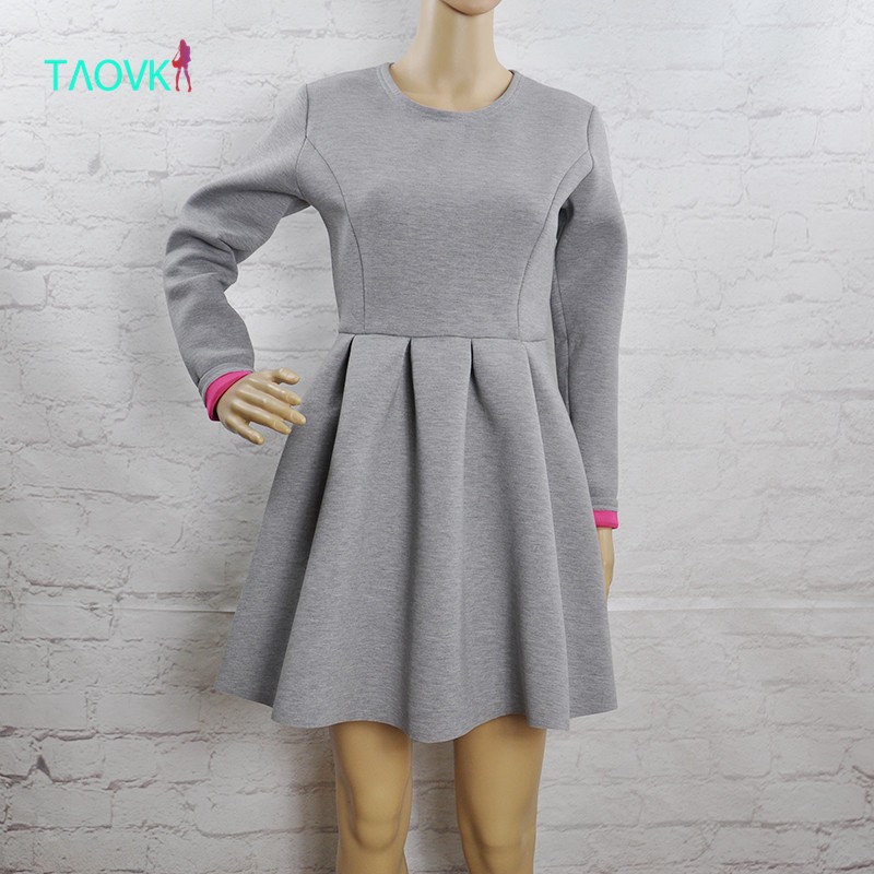 TAOVK-2016-new-fashion-Russian-style-women39s-Gray-High-waist-pleated-dress-long-sleeve-Back-zipper--32740007309