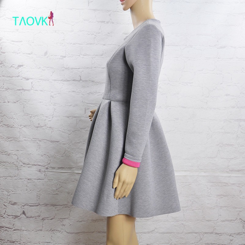 TAOVK-2016-new-fashion-Russian-style-women39s-Gray-High-waist-pleated-dress-long-sleeve-Back-zipper--32740007309