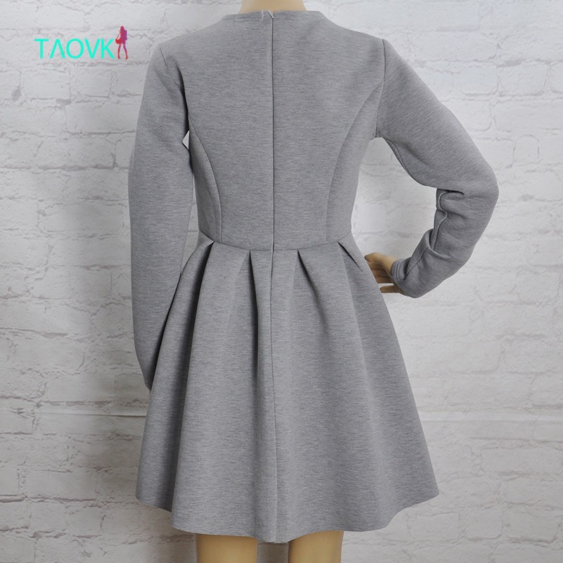 TAOVK-2016-new-fashion-Russian-style-women39s-Gray-High-waist-pleated-dress-long-sleeve-Back-zipper--32740007309