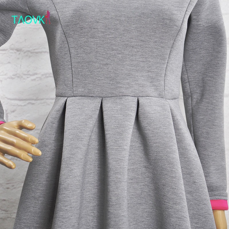 TAOVK-2016-new-fashion-Russian-style-women39s-Gray-High-waist-pleated-dress-long-sleeve-Back-zipper--32740007309