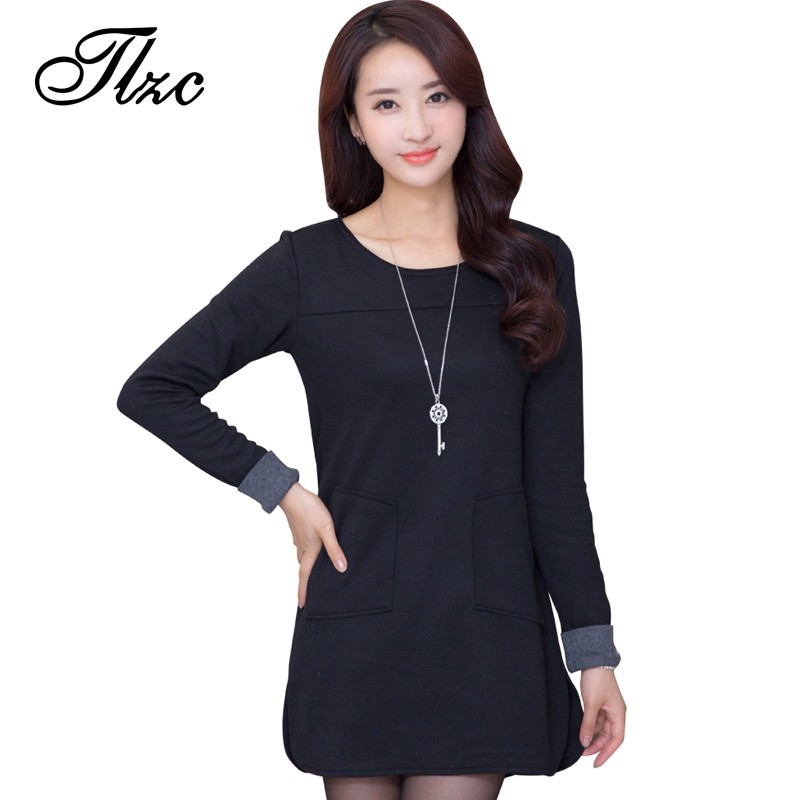 TLZC-All-Match-Lady-Short-Dress-Bottoming-Dress-Large-Size-M-4XL-Women-Black-O-neck-Dress-Female-Aut-32361217265