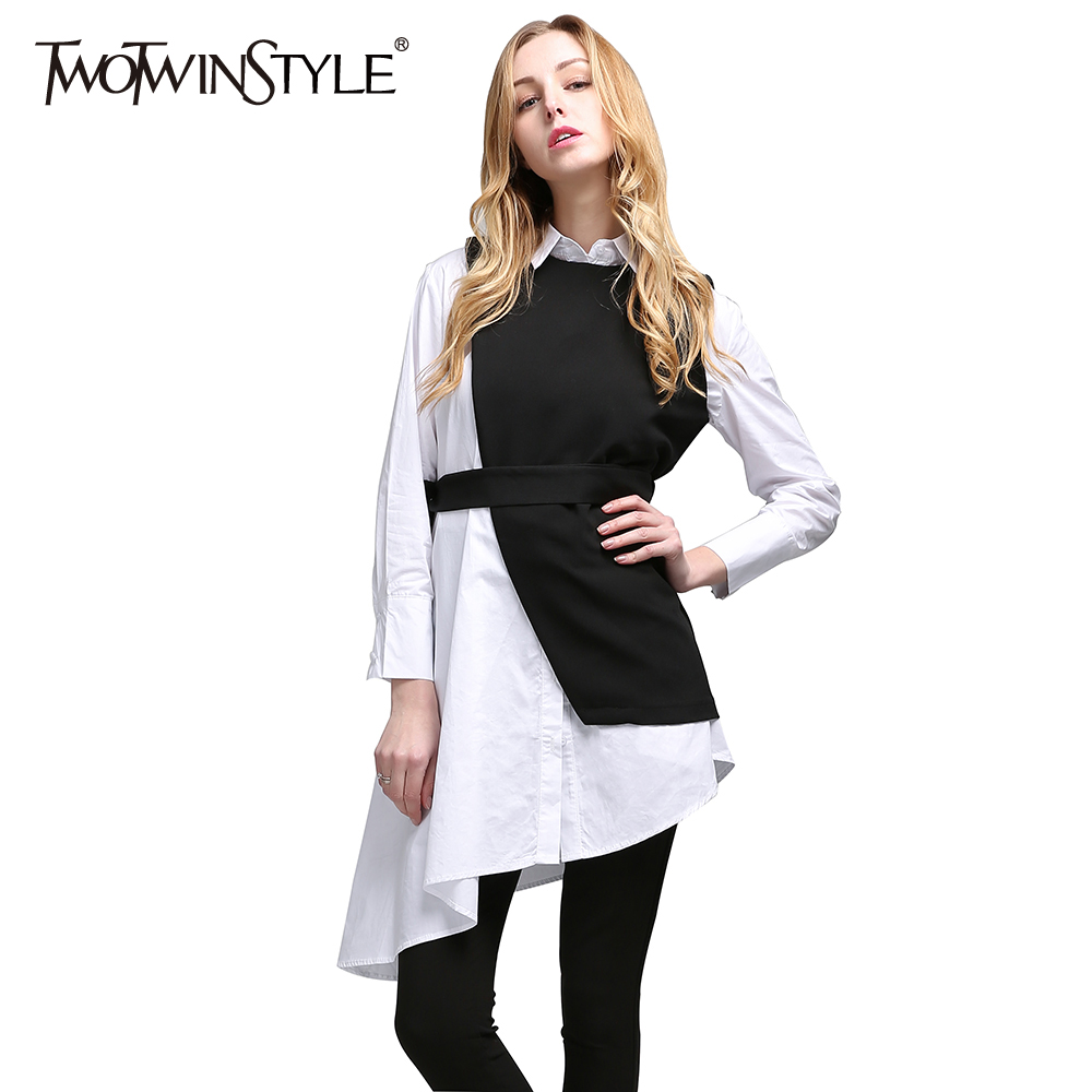 TWOTWINSTYLE-Women-Two-Piece-Set-Dress-Long-Sleeve-Asymmetrical-Shirt-Dresses-with-Lace-up-Vest-Fema-32787956954