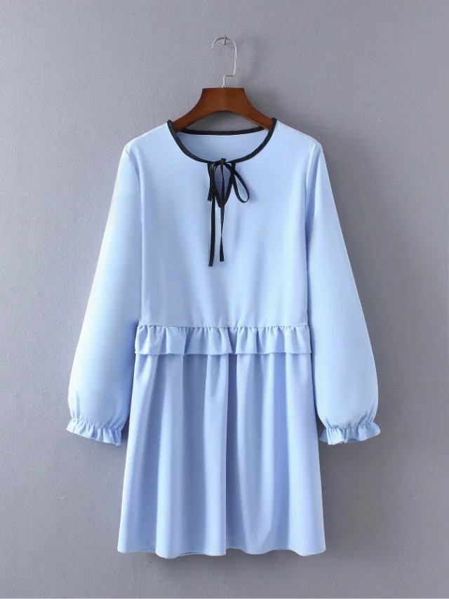 Tangada-European-Fashion-Women-Ruffles-Sky-Blue-Mini-Dress-Bow-Tie-O-Neck-Butterfly-Sleeve-Cozy-Casu-32744313759