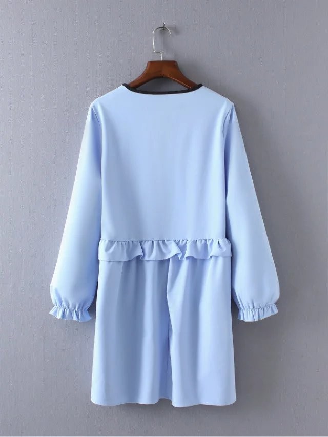 Tangada-European-Fashion-Women-Ruffles-Sky-Blue-Mini-Dress-Bow-Tie-O-Neck-Butterfly-Sleeve-Cozy-Casu-32744313759