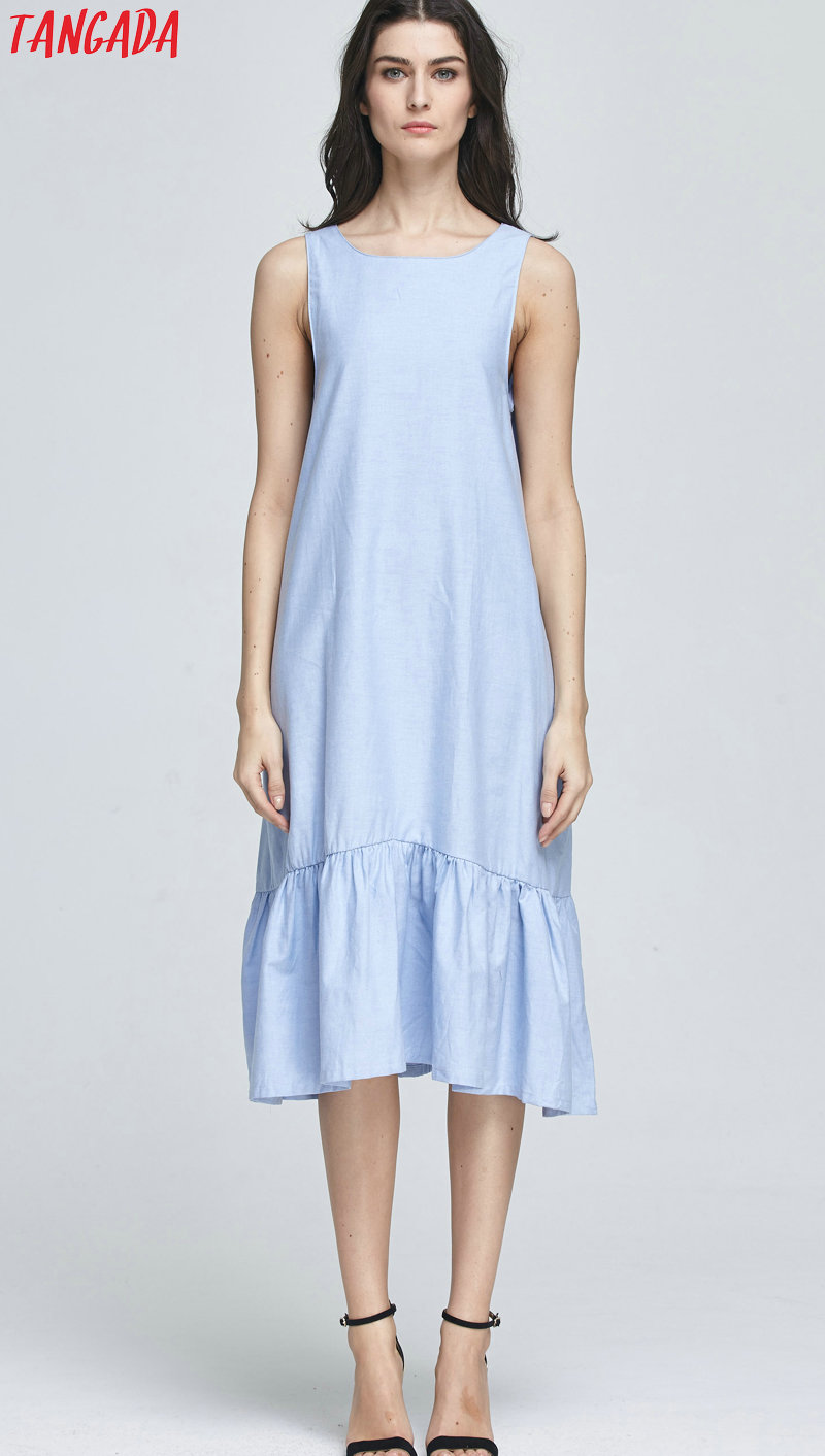 Tangada-Fashion-Women-Long-Tank-Dress-Cotton-Blue-Ruffles-Beach-Summer-Sleeveless-Loose-Casual-Brand-32716686450