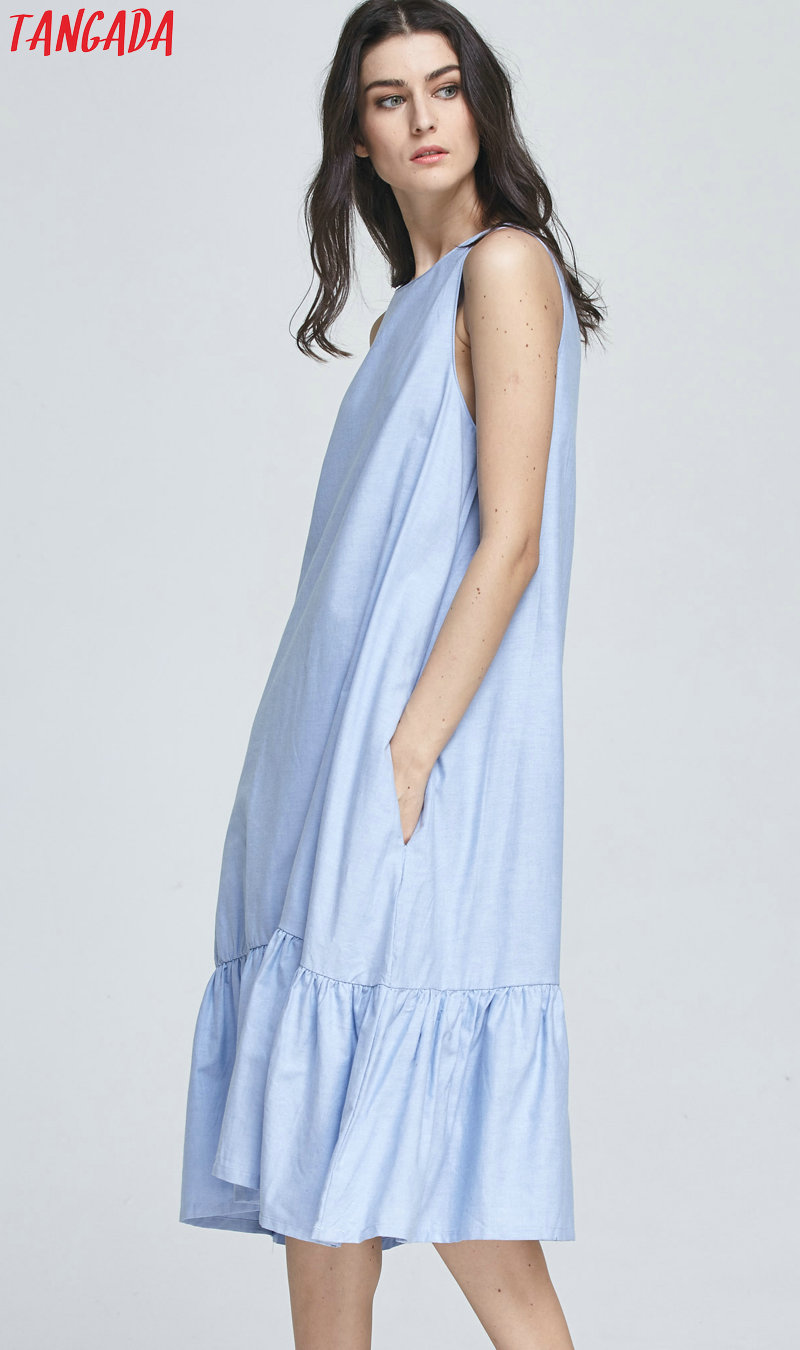 Tangada-Fashion-Women-Long-Tank-Dress-Cotton-Blue-Ruffles-Beach-Summer-Sleeveless-Loose-Casual-Brand-32716686450