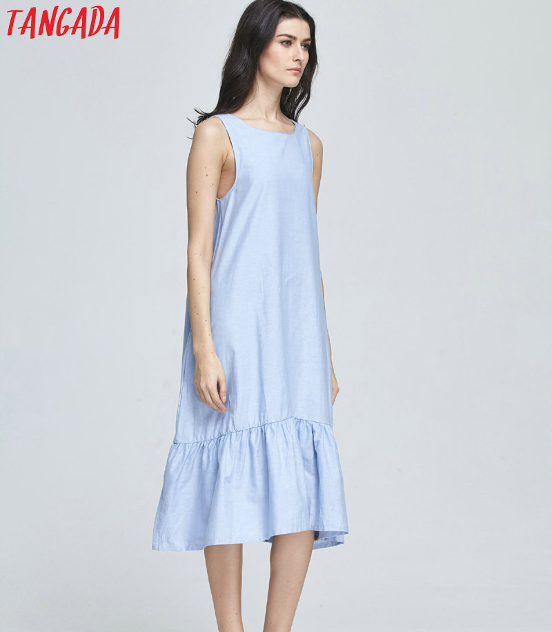 Tangada-Fashion-Women-Long-Tank-Dress-Cotton-Blue-Ruffles-Beach-Summer-Sleeveless-Loose-Casual-Brand-32716686450