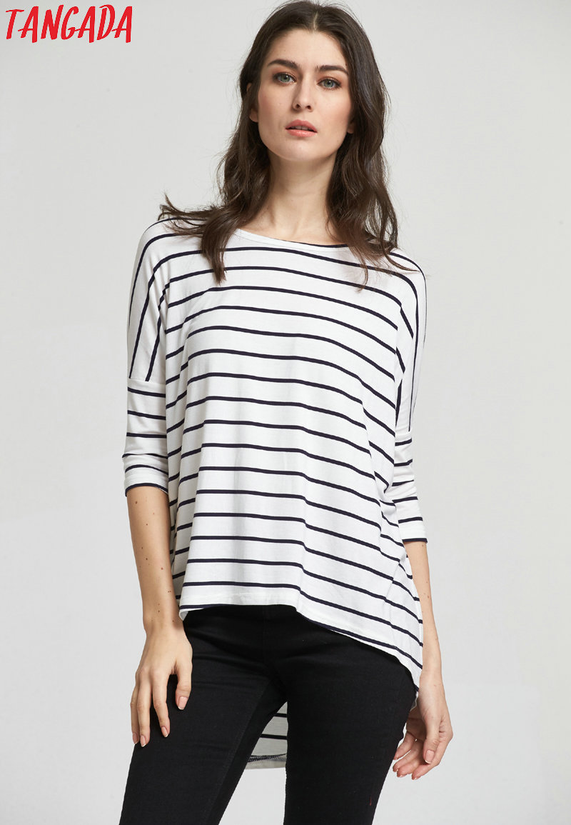 Tangada-Woman-T-shirts-Striped-Autumn-Fashion-2016-Three-Quarter-Sleeve-Blue-T-shirt-For-Women-Casua-32434963391