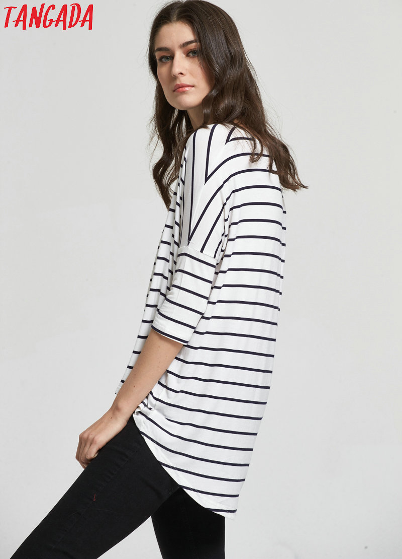 Tangada-Woman-T-shirts-Striped-Autumn-Fashion-2016-Three-Quarter-Sleeve-Blue-T-shirt-For-Women-Casua-32434963391