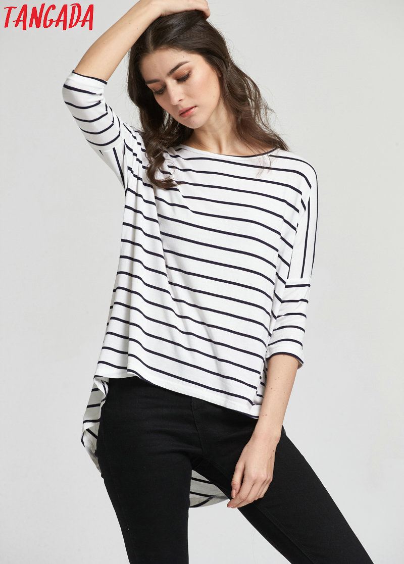 Tangada-Woman-T-shirts-Striped-Autumn-Fashion-2016-Three-Quarter-Sleeve-Blue-T-shirt-For-Women-Casua-32434963391