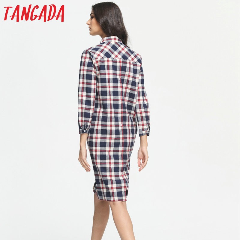 Tangada-Women-Dress-Fashion-Autumn-Cotton-Plaid-Print-Front-Back-Buttons-Pocket-Long-Sleeve-Turn-dow-32441180622