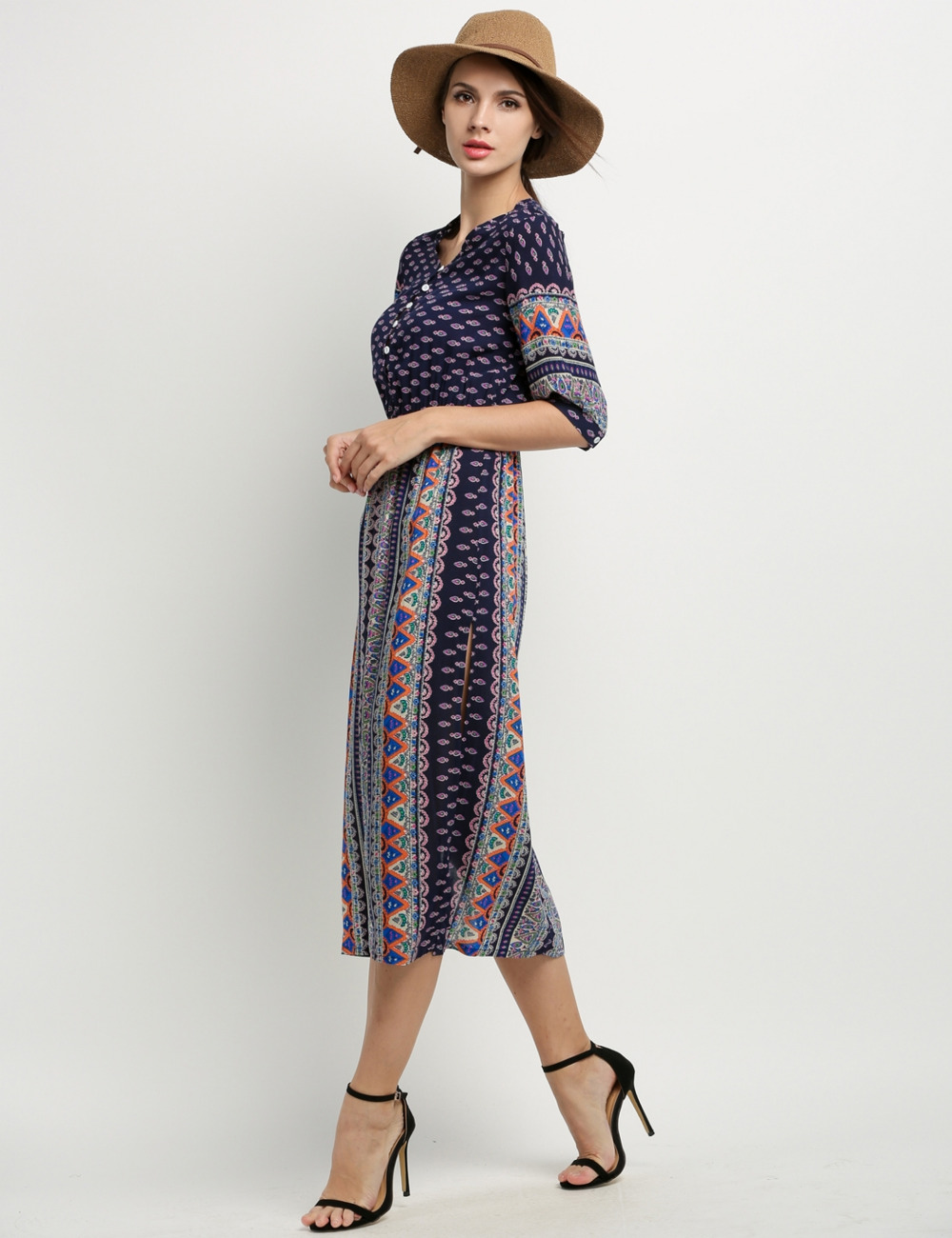 Tengeio-New-Women-Bohemian-beach-dress-Casual-Half-Sleeve-Floral-Print-V-Neck-Button-Maxi-Long-Dress-32788188031