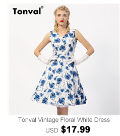 Tonval-Flowers-Print-1950s-White-Vintage-Dress-Women-4XL-Plus-Size-Belted-Floral-Dress-Summer-Tunic--32653539732