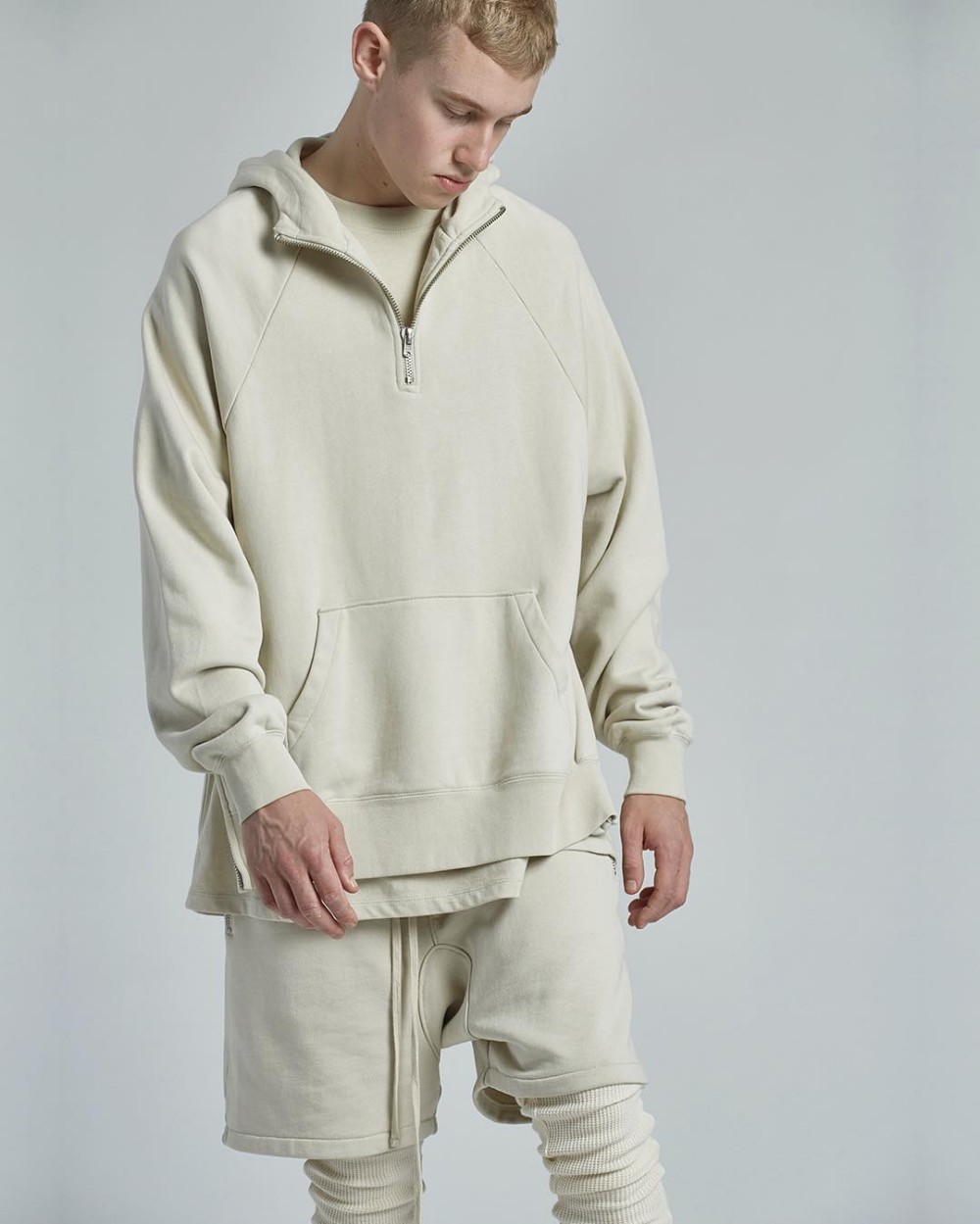 Top-Version-Relaxed-Fit-Half-Zipped-Pullovers-Mens-2017-Autumn-Side-Slit-Silhouette-Clipping-HOODY-F-32772854193