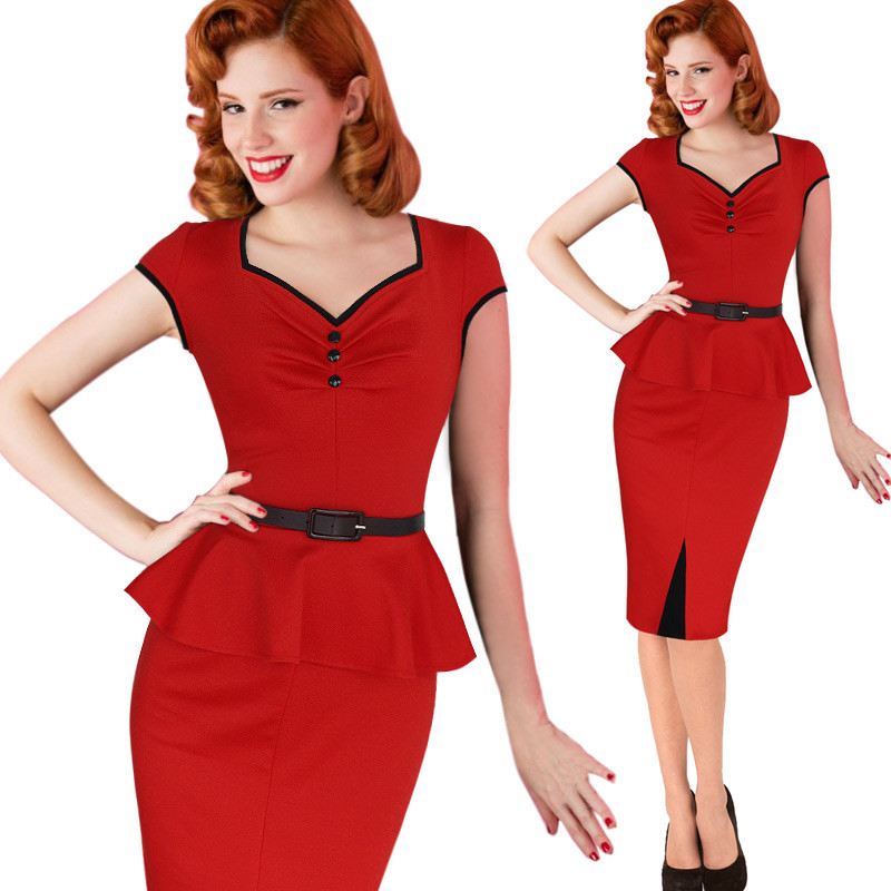 Vfemage-Womens-Peplum-Vintage-Rockabilly-Retro-Ruched-Button-Cap-Sleeve-Belted-Slim-Work-Casual-Part-32599097668