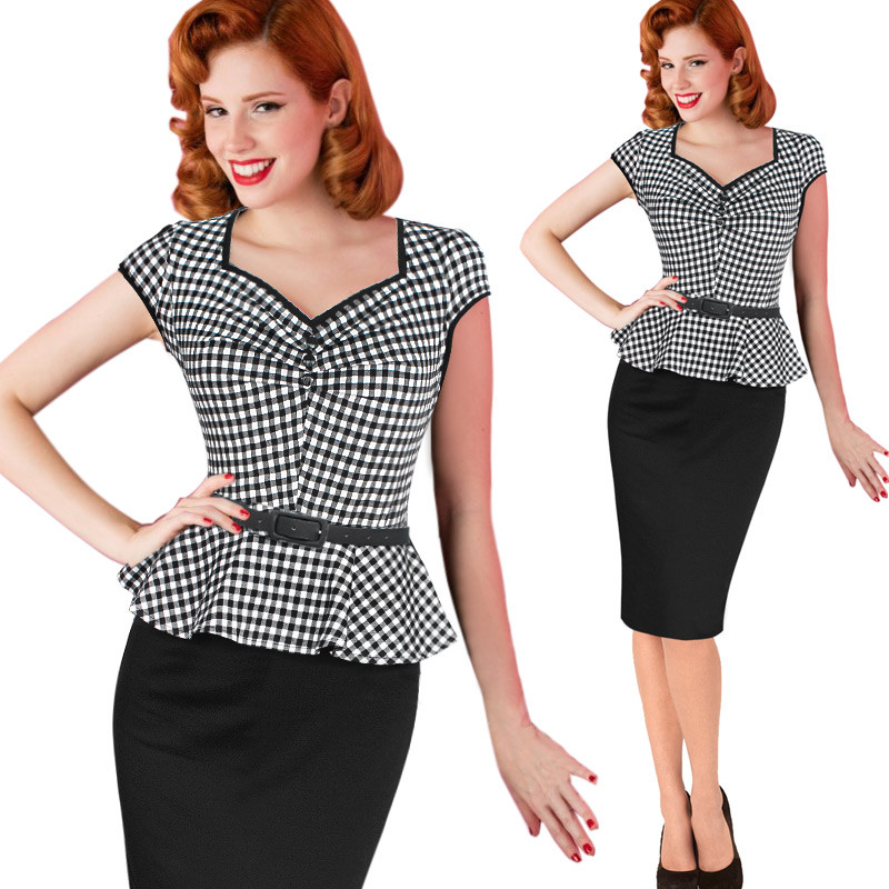 Vfemage-Womens-Peplum-Vintage-Rockabilly-Retro-Ruched-Button-Cap-Sleeve-Belted-Slim-Work-Casual-Part-32599097668